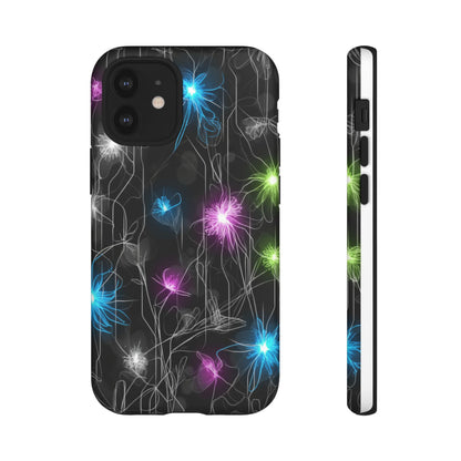 Neon Floral Tough Phone Case — Glow Flower Protective iPhone Cover