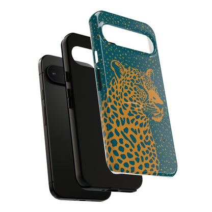Leopard Spotlight Phone Case — Teal Gold Animal Print Protective Cover