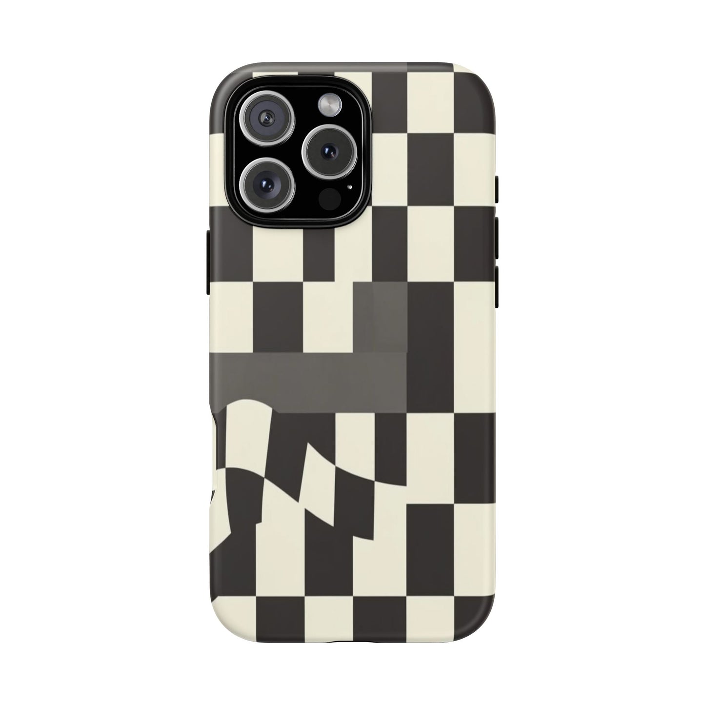 Checkerboard Wave Phone Case — Black & Cream Graphic Tough Case