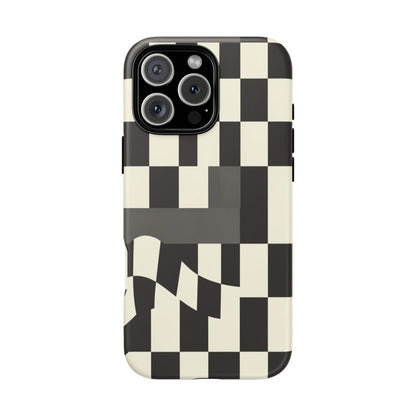 Checkerboard Wave Phone Case — Black & Cream Graphic Tough Case
