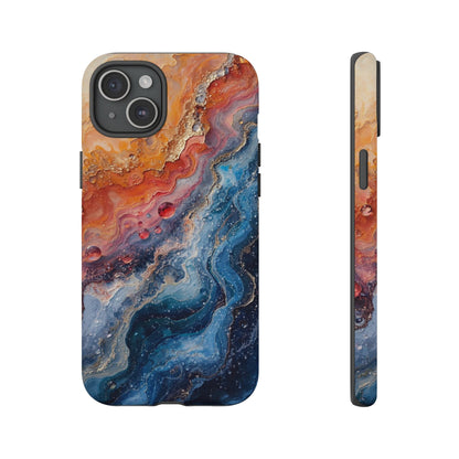 Marbled Galaxy Tough Phone Case — Abstract Blue & Coral Protective Cover