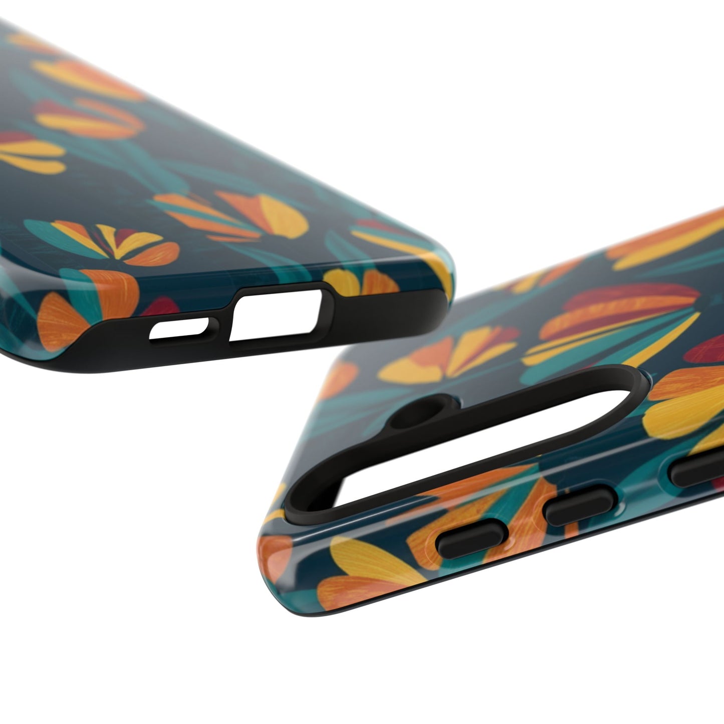 Floral Retro Teal Tough Phone Case — Vibrant Orange & Mustard Blooms