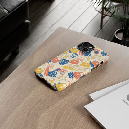 Tough Cases: Retro Summer Pattern Phone Case – Sunglasses, Sneakers & Tropical Leaves