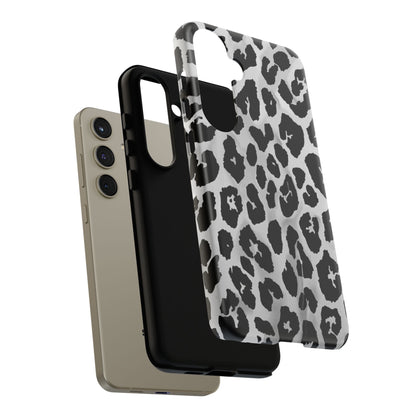 Leopard Print Tough Phone Case – Black & White Animal Pattern Protective Cover