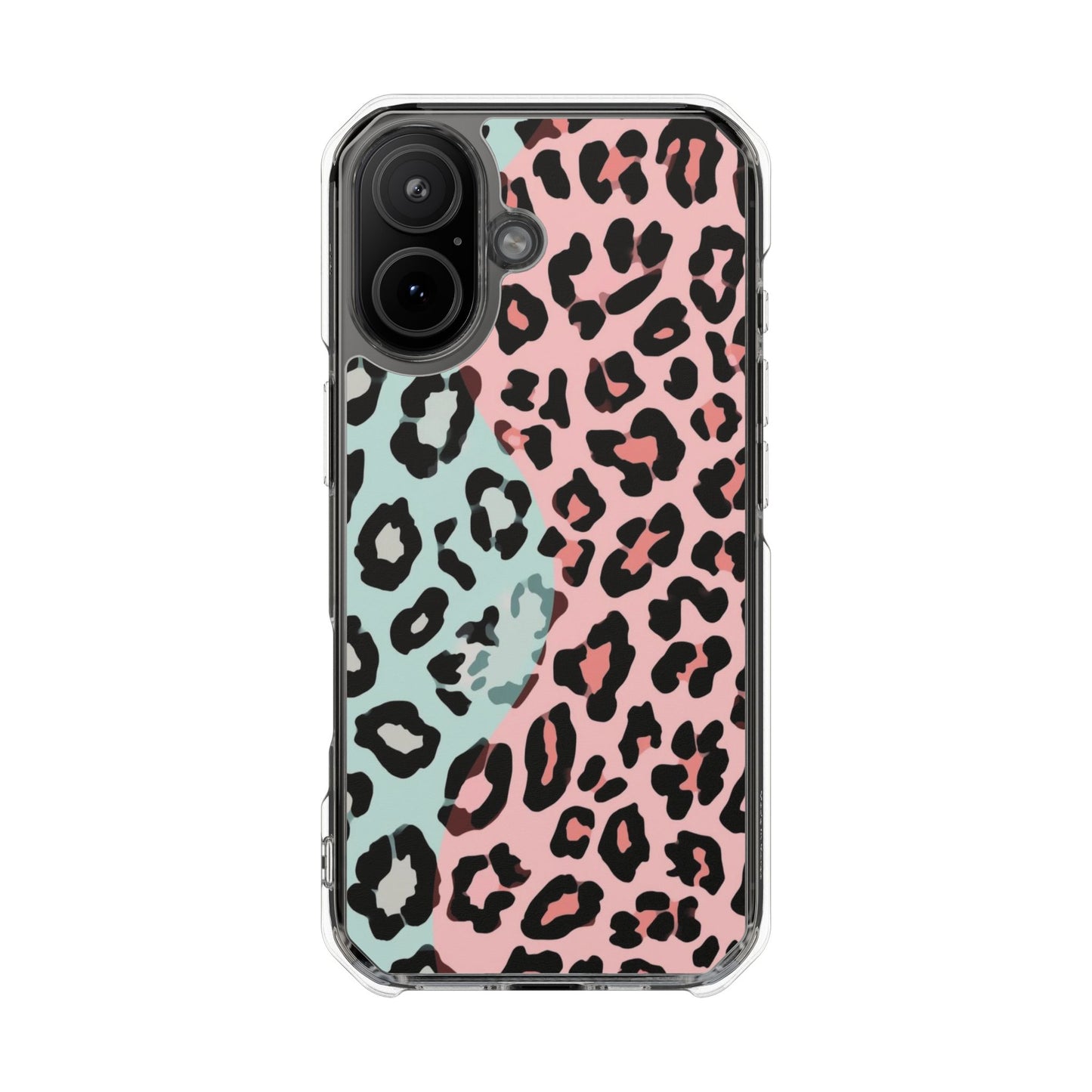 Clear Magnetic Phone Case — Pink & Mint Leopard Print