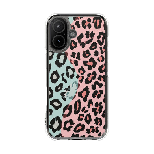 Clear Magnetic Phone Case — Pink & Mint Leopard Print
