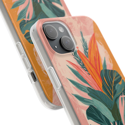 Tropical Botanical Phone Case — Pink & Orange Floral Flexi Case