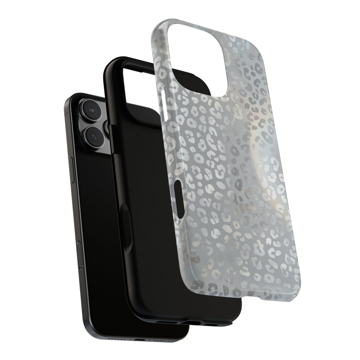Grey Leopard Print Tough Phone Case — Durable Protective iPhone Cover
