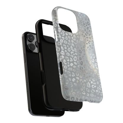 Grey Leopard Print Tough Phone Case — Durable Protective iPhone Cover