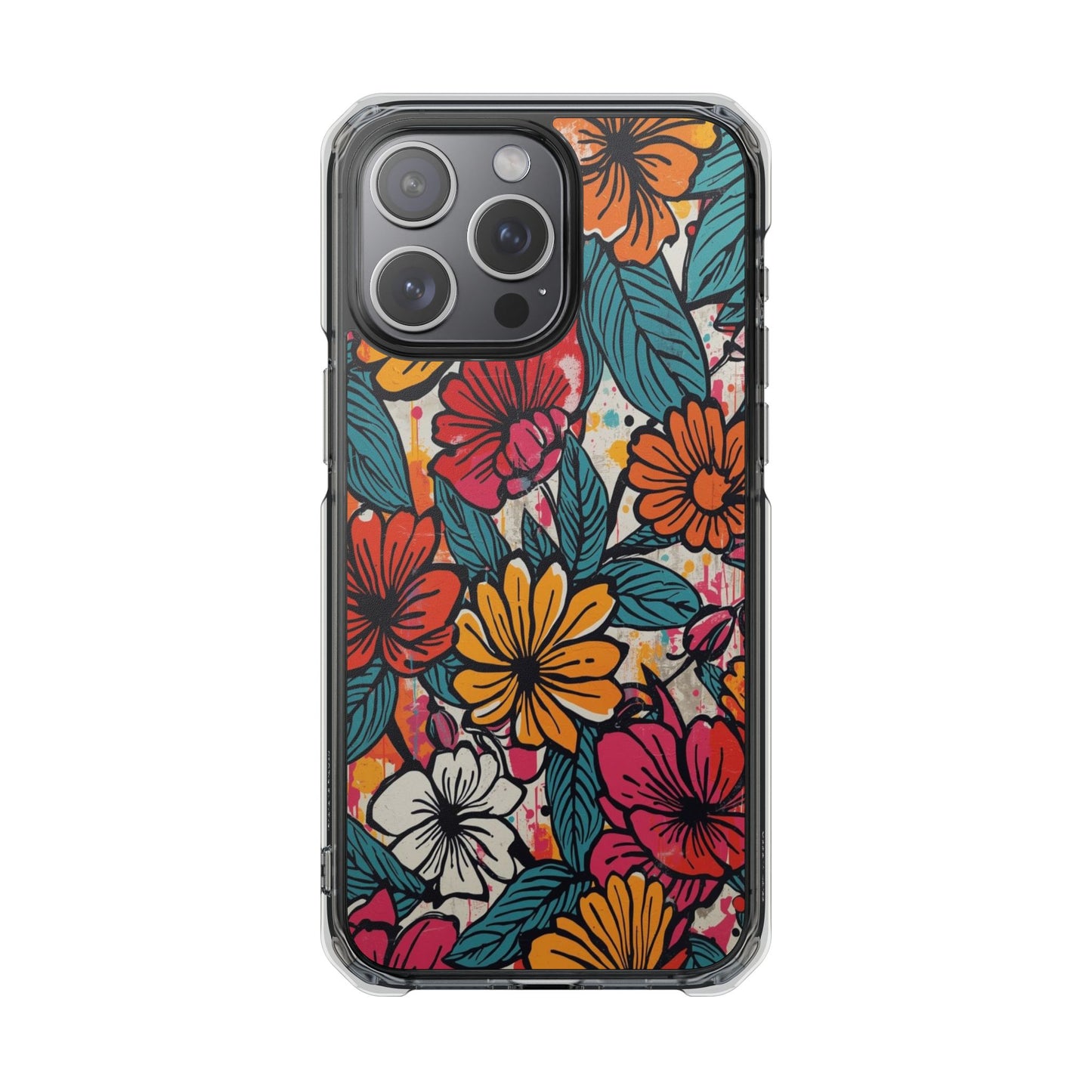 Clear Magnetic Phone Case — Colorful Floral Impact Protection