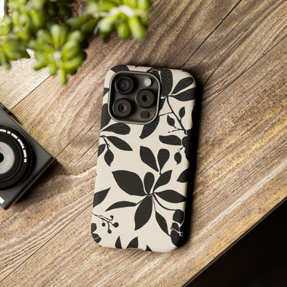 Black Floral Pattern Phone Case — Monochrome Botanical Tough Case