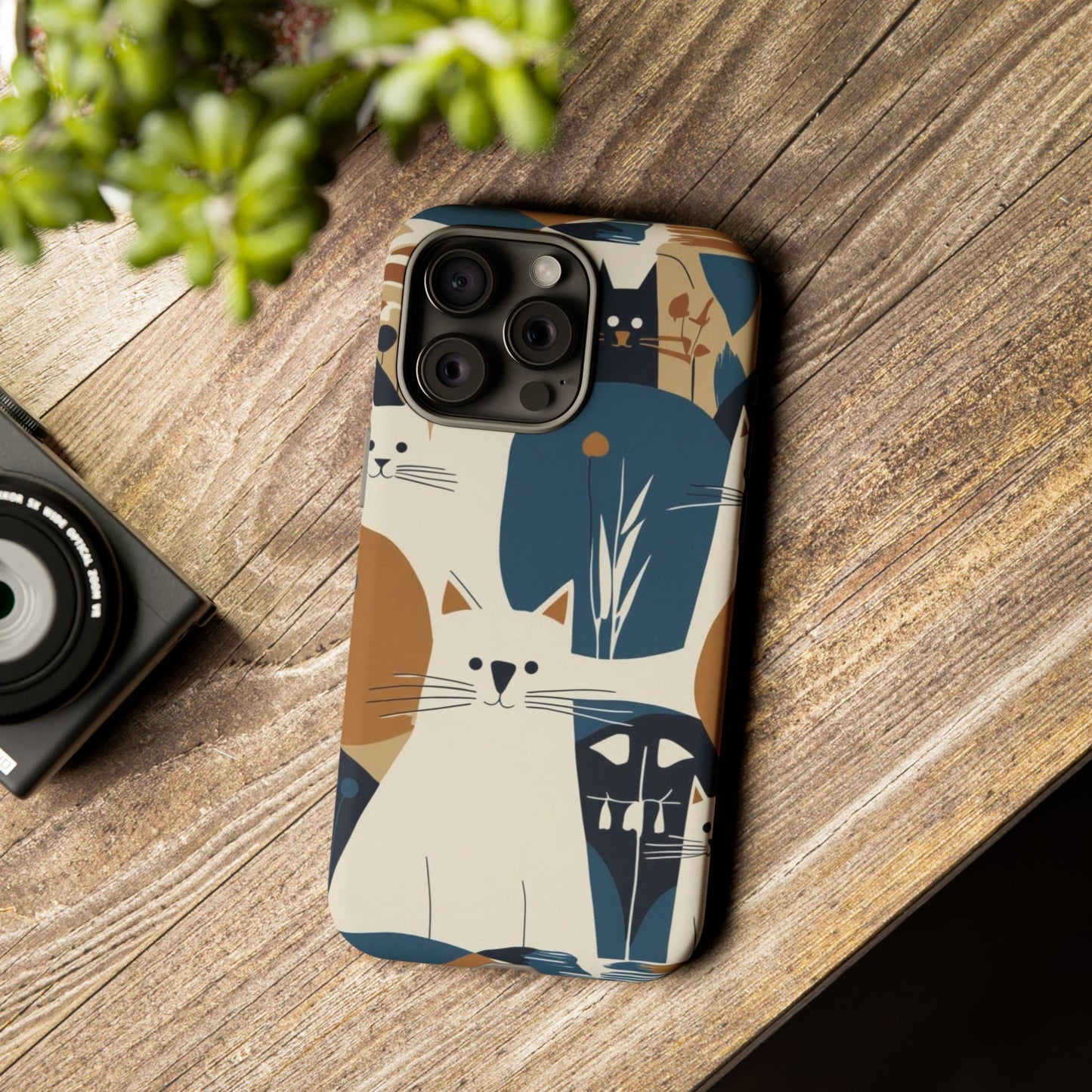 Cat Pattern Phone Case – Retro Abstract Cats Protective iPhone Cover