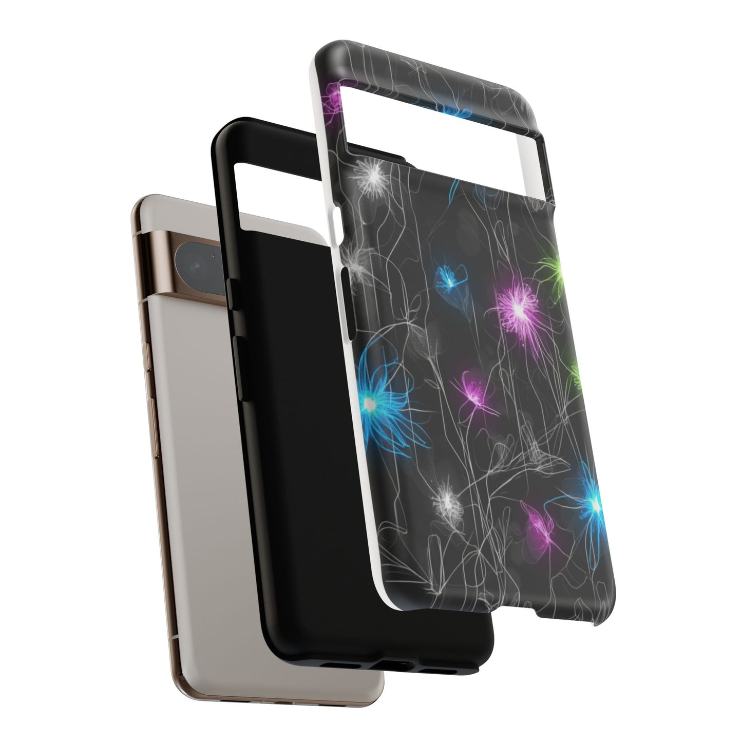 Neon Floral Tough Phone Case — Glow Flower Protective iPhone Cover