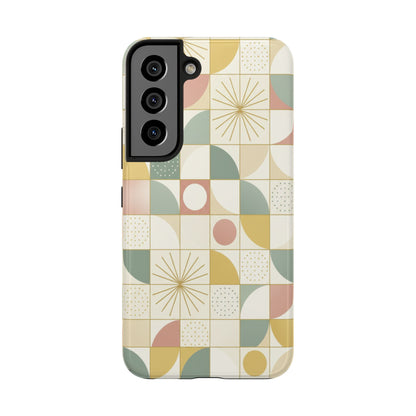 Retro Geometric Tough Phone Case — Pastel Midcentury Pattern