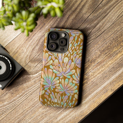 Floral Burst Tough Phone Case – Gold Pastel Botanical Protection