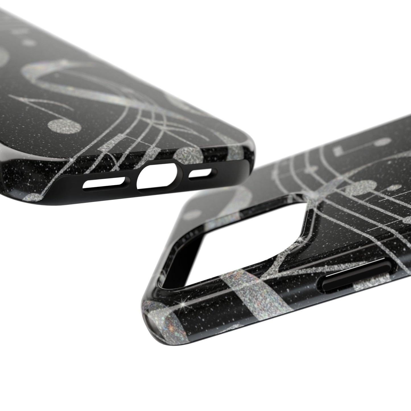 Musical Notes Tough Phone Case – Glitter Black Musician Phone Cover