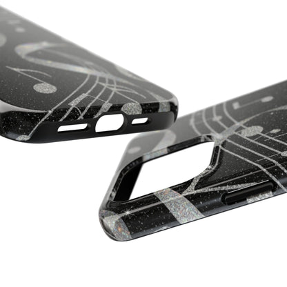 Musical Notes Tough Phone Case – Glitter Black Musician Phone Cover