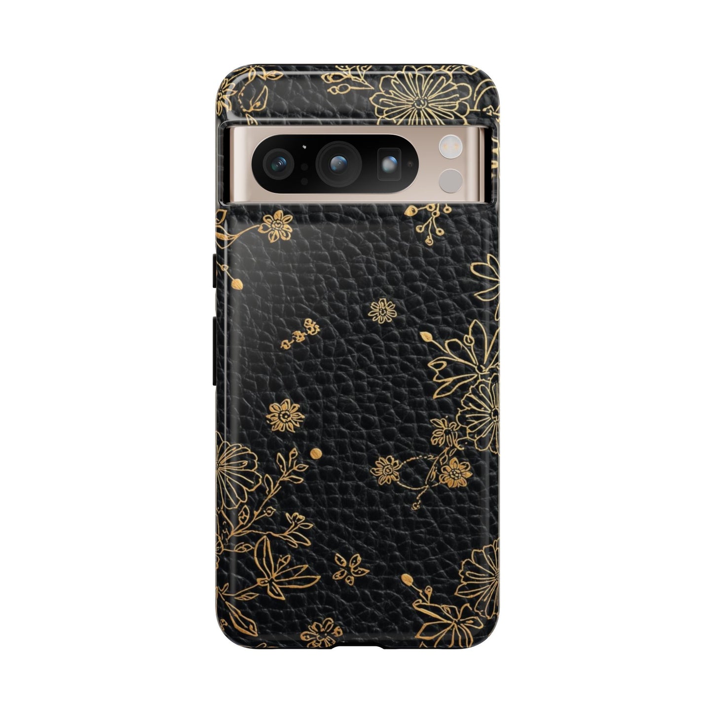 Floral Gold Foil Leather Texture Tough Phone Case