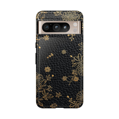 Floral Gold Foil Leather Texture Tough Phone Case