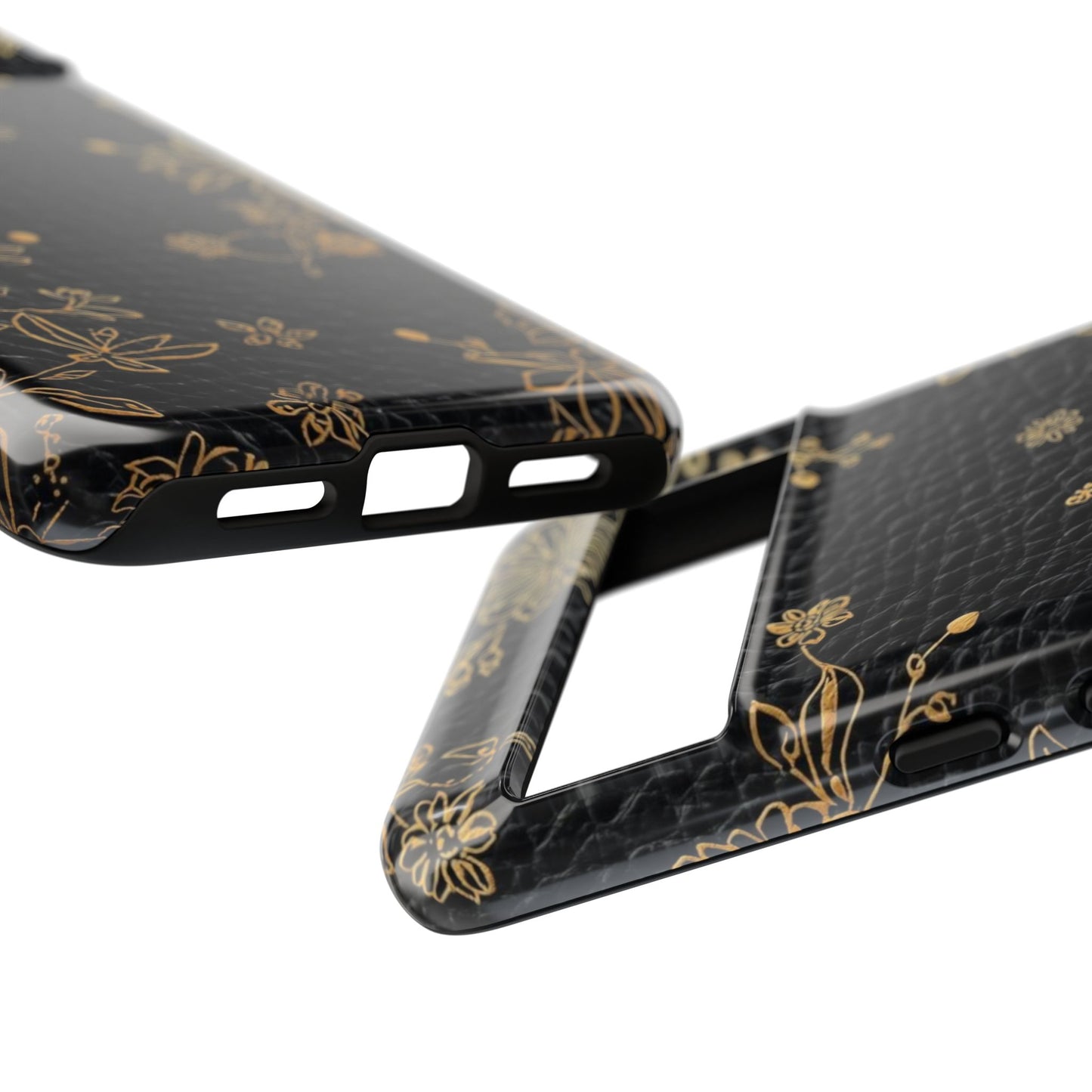 Floral Gold Foil Leather Texture Tough Phone Case