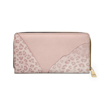 Zipper Wallet — Blush Pink Leopard Patchwork Leather Wallet
