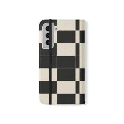 Checkered Flip Phone Case – Black & Cream Retro Grid Wallet Case