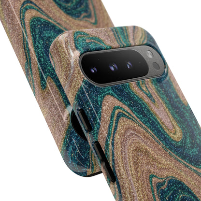 Marbled Teal & Gold Phone Case — Glitter Swirl Tough Case