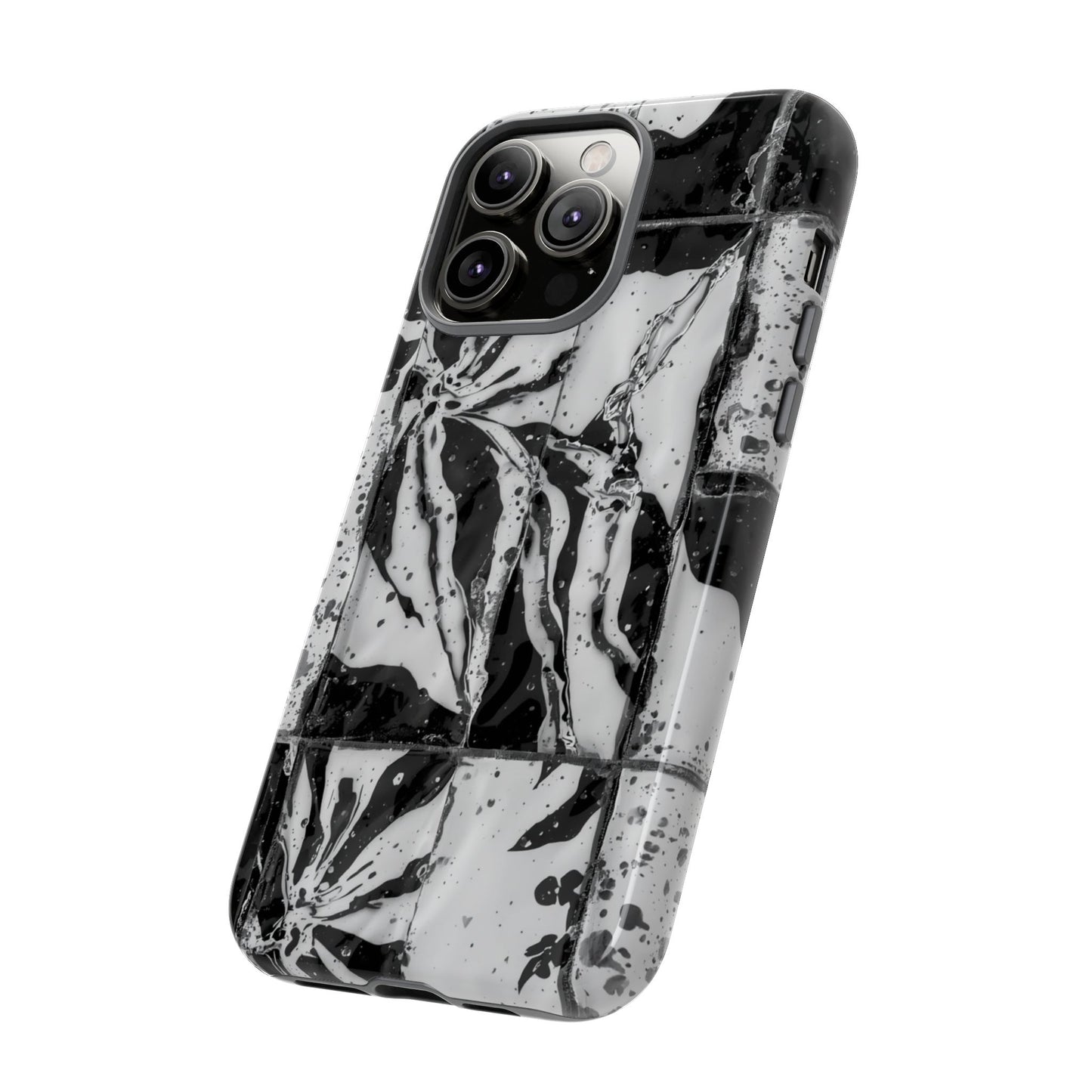 Monochrome Tile Floral Tough Phone Case