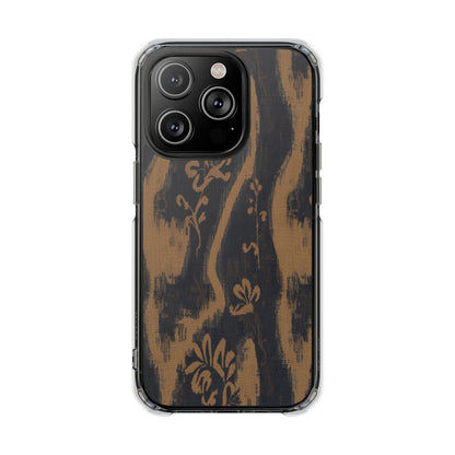 Clear Magnetic Phone Case — Rustic Woodgrain Floral Design
