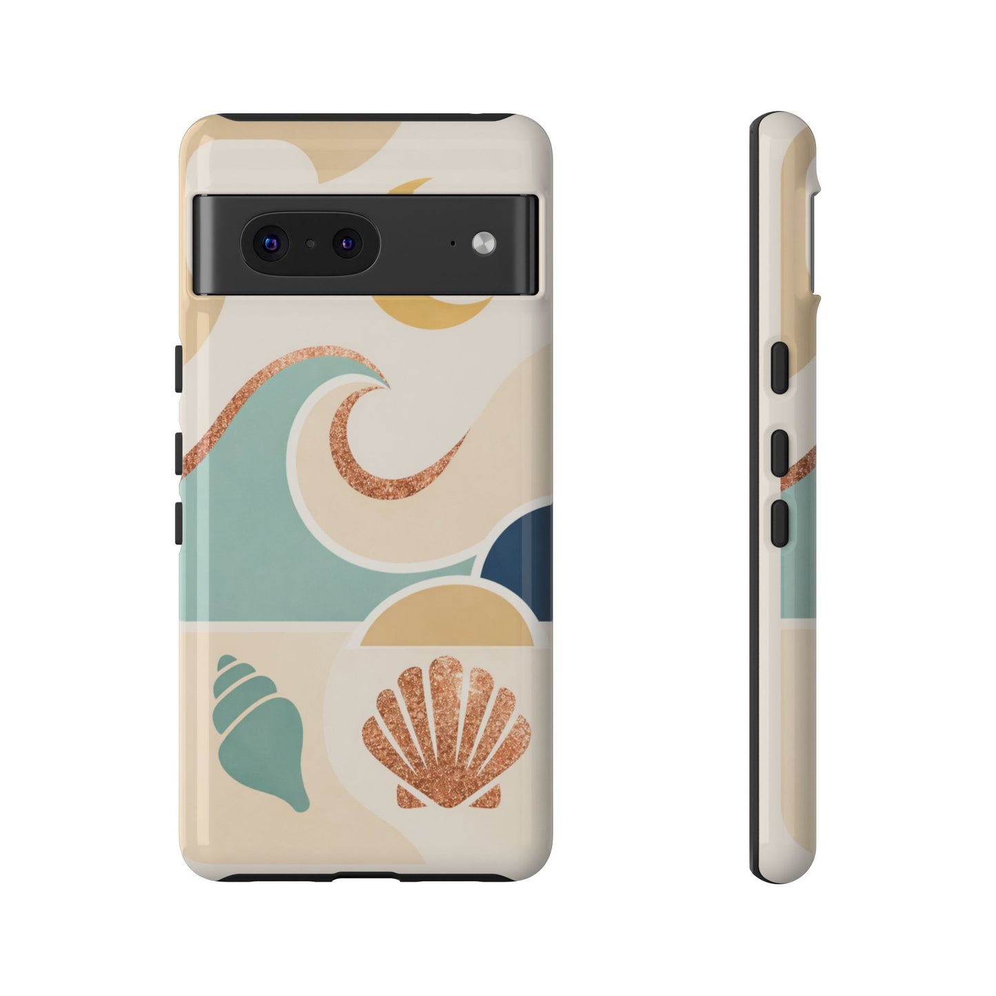 Sea Breeze Tough Phone Case — Retro Waves & Shells Design