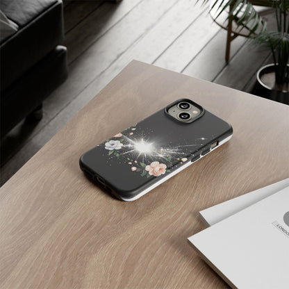 Floral Burst Phone Case — Protective Black Sparkle Design