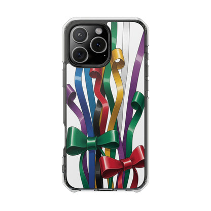 Clear Magnetic Phone Case — Colorful Ribbon Bow Celebration Design
