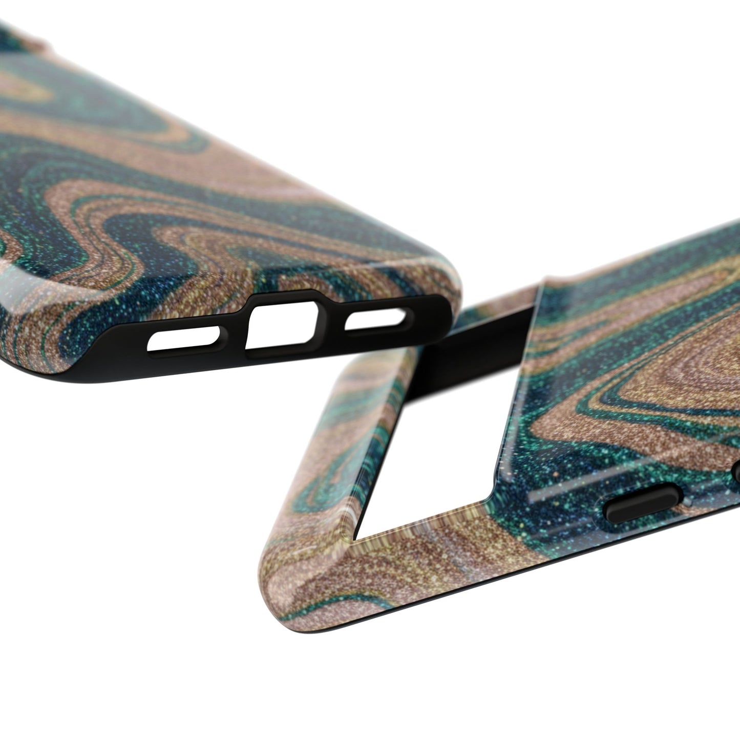Marbled Teal & Gold Phone Case — Glitter Swirl Tough Case