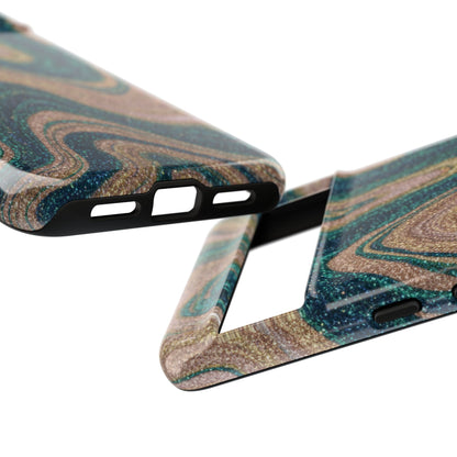 Marbled Teal & Gold Phone Case — Glitter Swirl Tough Case