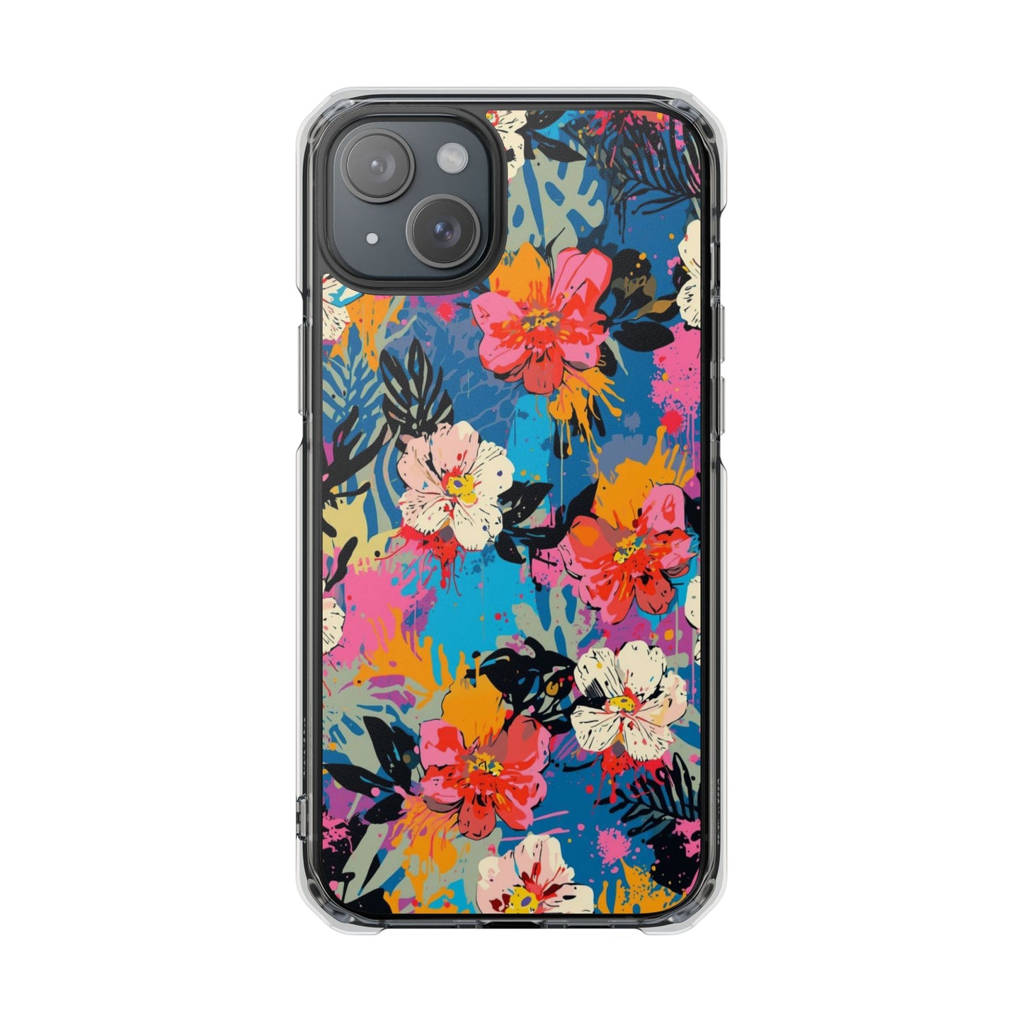 Clear Magnetic Phone Case — Bright Tropical Floral Impact Protection