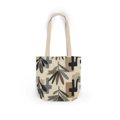 Mid-Century Floral Canvas Tote — Neutral Botanical Pattern Tote Bag