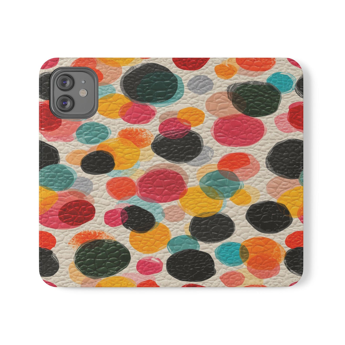 Colorful Confetti Dot Flip Phone Case — Retro Polka Wallet Cover