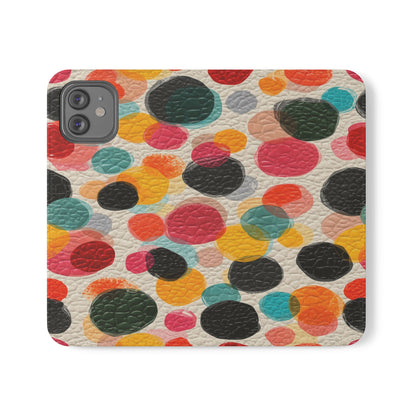 Colorful Confetti Dot Flip Phone Case — Retro Polka Wallet Cover