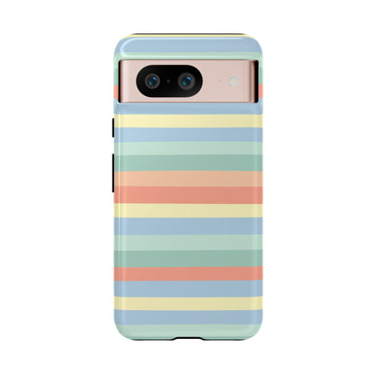 Pastel Striped Phone Case — Retro Horizontal Multi-Color Tough Case