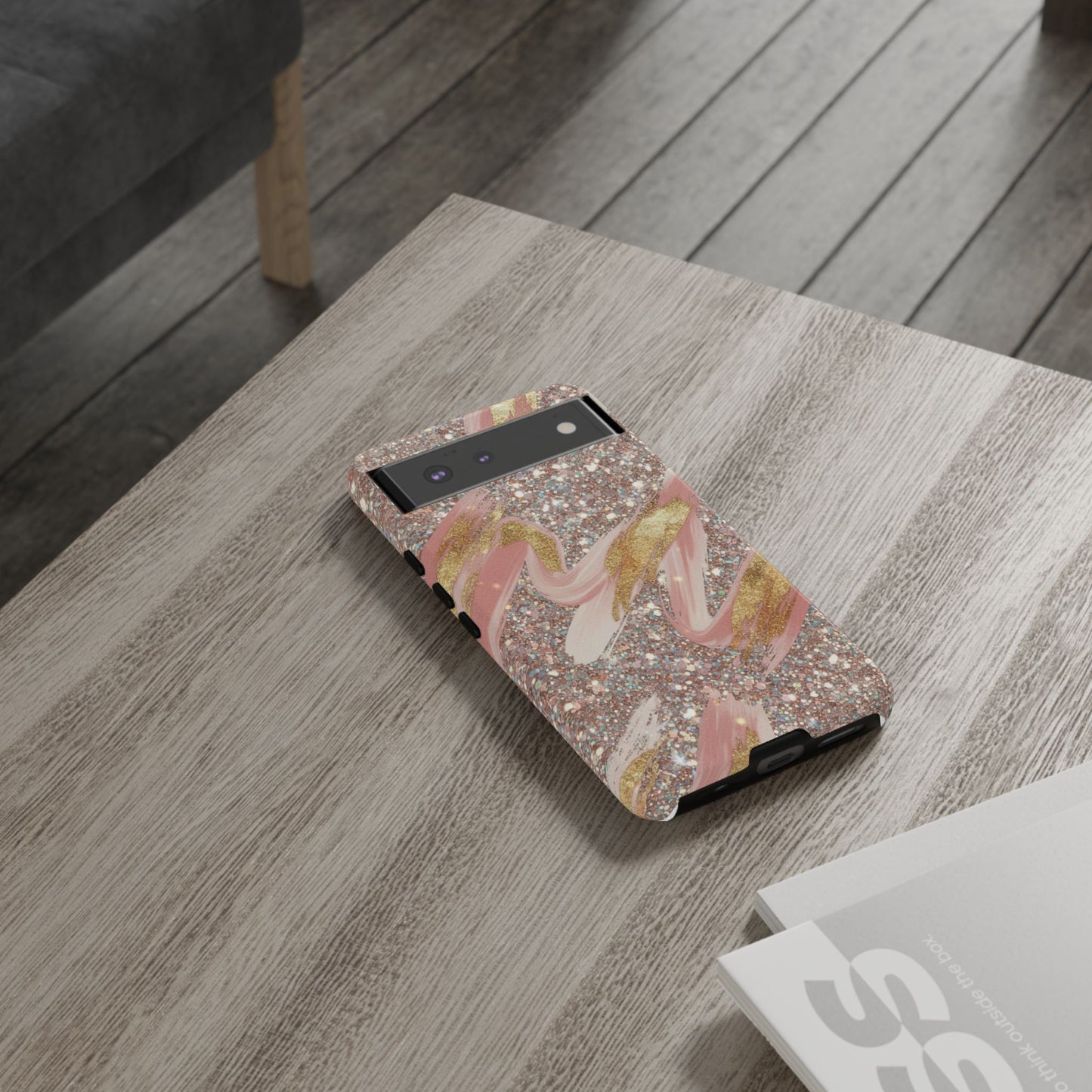 Glitter Blush Marble Phone Case — Pink Gold Swirl Tough Case