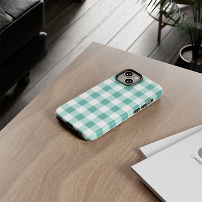 Mint Green Buffalo Check Tough Phone Case — Durable Plaid Protective Cover