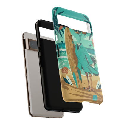 Phone Case — Retro Dressed Seagull Surfing Beach Illustration
