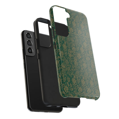 Vintage Floral Tough Phone Case — Green Damask Protective Cover