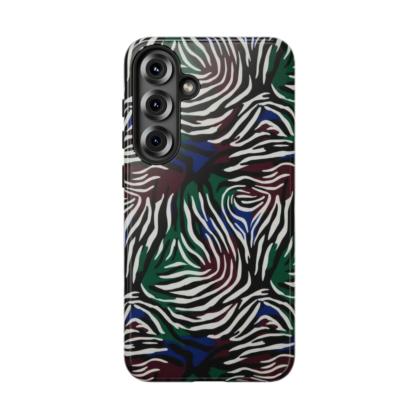 Zebra Camo Tough Phone Case – Green & Blue Animal Print Protective Cover