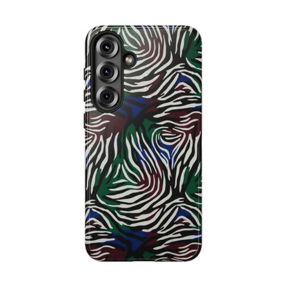 Zebra Camo Tough Phone Case – Green & Blue Animal Print Protective Cover
