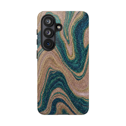 Marbled Teal & Gold Phone Case — Glitter Swirl Tough Case