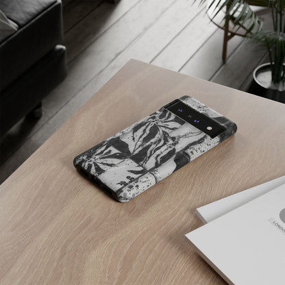 Monochrome Tile Floral Tough Phone Case