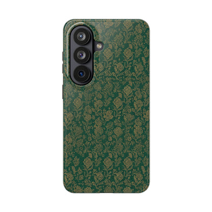 Vintage Floral Tough Phone Case — Green Damask Protective Cover