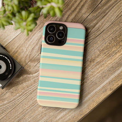 Pastel Striped Tough Phone Case — Mint, Peach & Cream Protective Cover