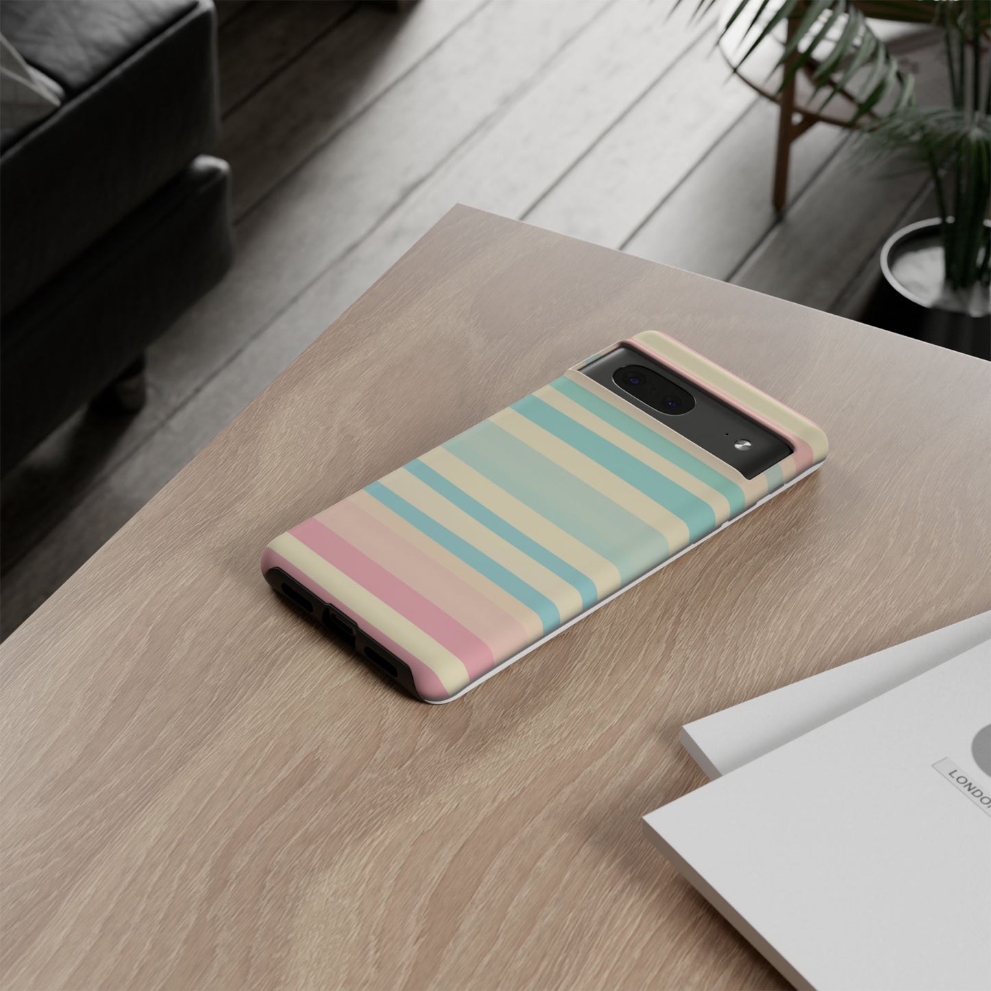 Pastel Striped Tough Phone Case – Protective Retro Rainbow Design